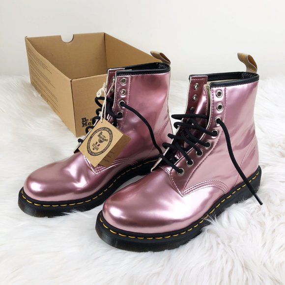 Dr. Martens Pink Vegan Leather 1460 Goldmix Boots - Picture 9 of 16